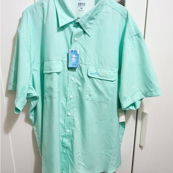 IZOD Saltwater Mint Green Button-Down Fishing Shirt Men’s 3XL NWT Lightweight - Picture 1 of 10